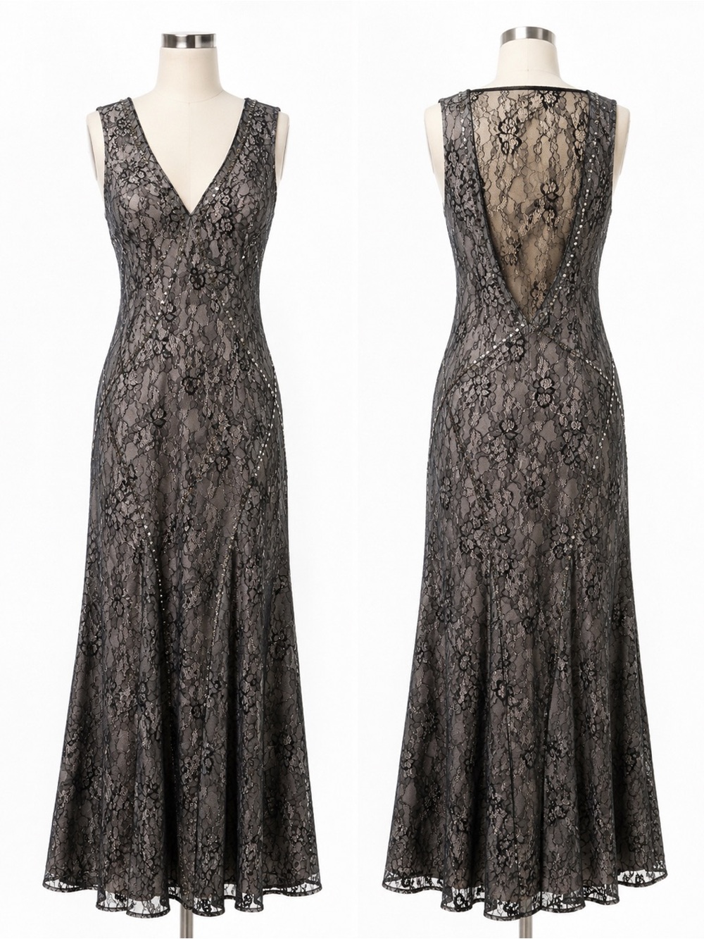 Haute Hippie Black Lace V-Neck Maxi Dress